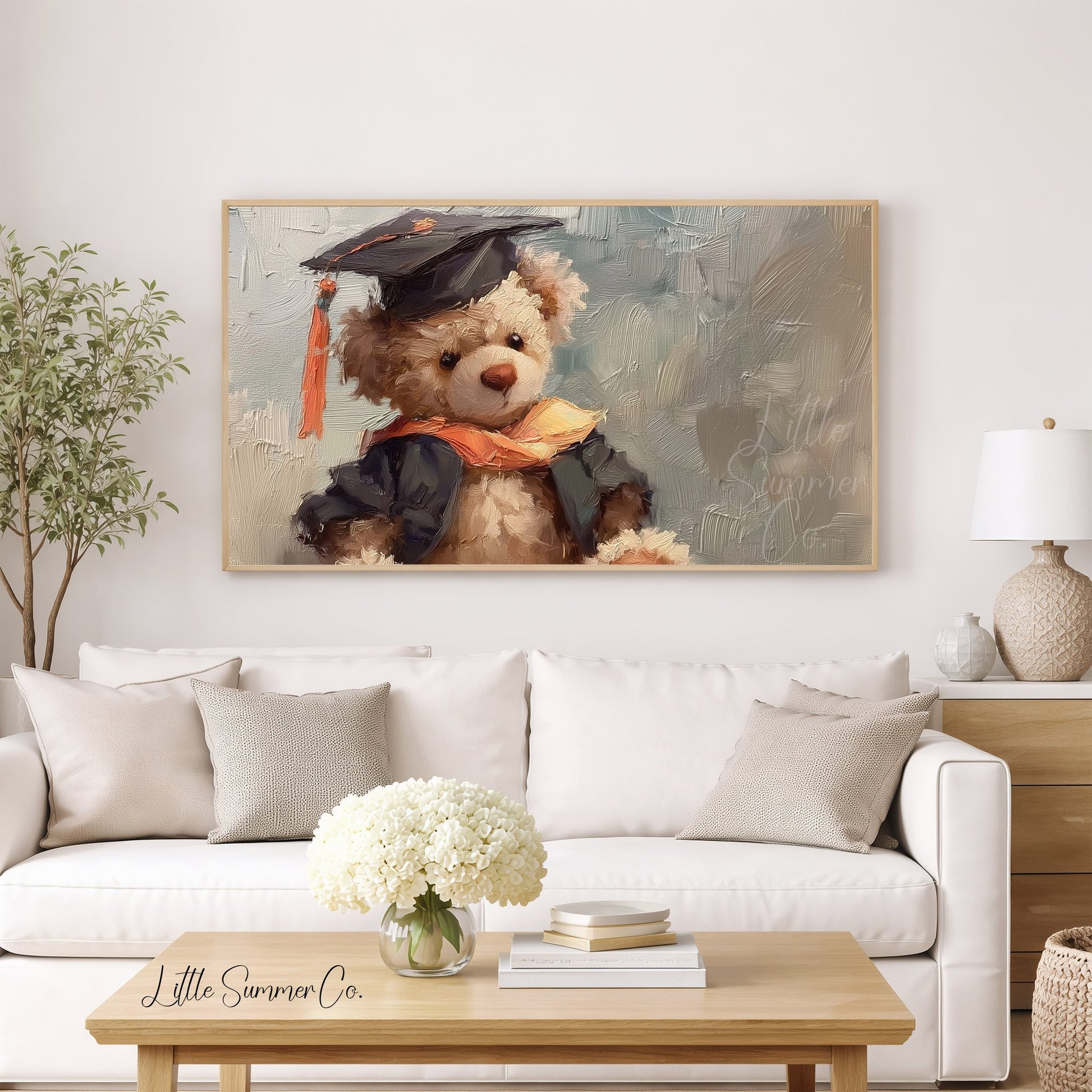 Graduation Bear In Cap And Gown Frame TV Art displayed on a TV