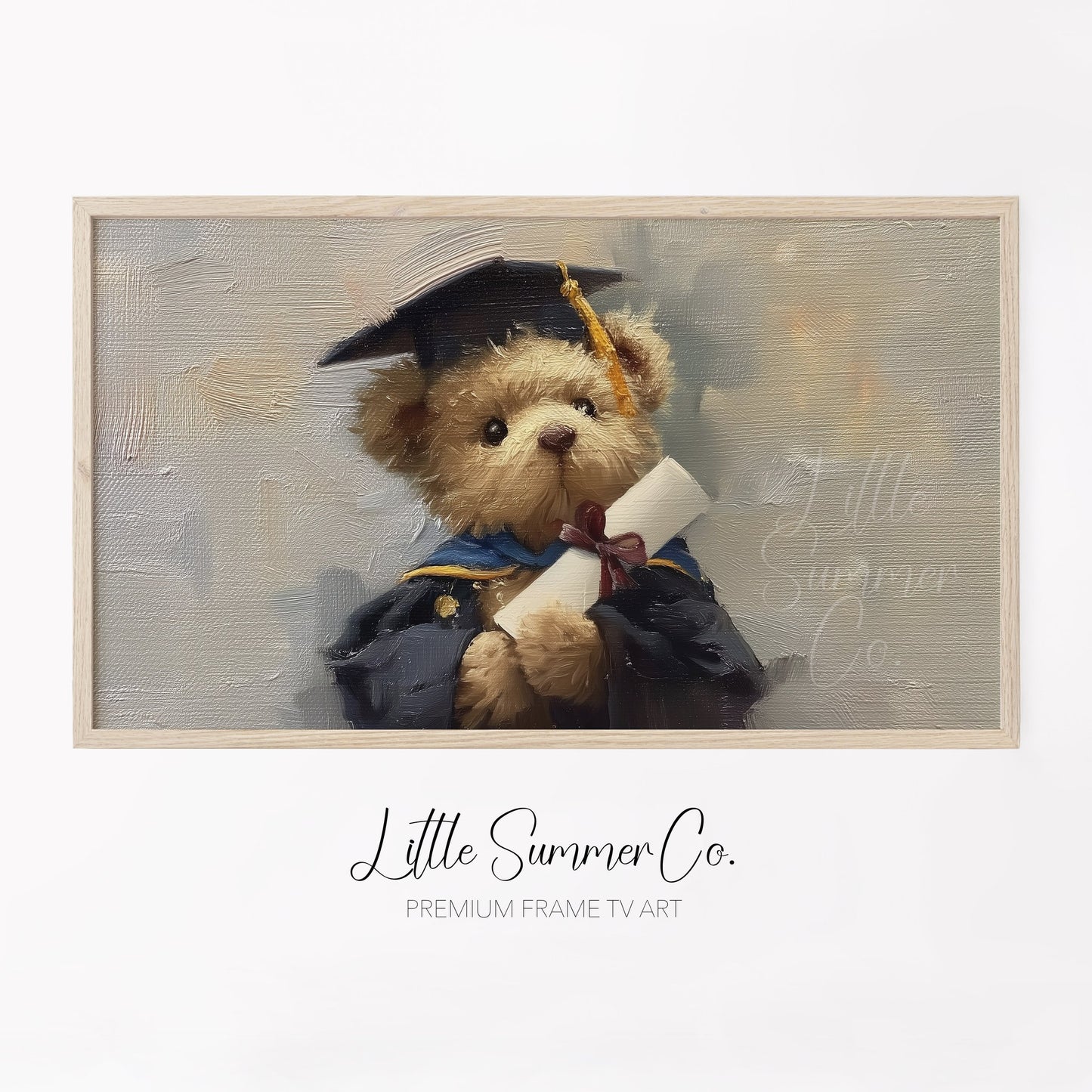 Bear In Blue Graduation Gown Frame TV Art displayed on a TV