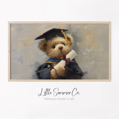 Bear In Blue Graduation Gown Frame TV Art displayed on a TV