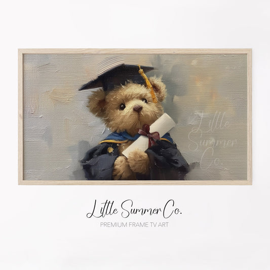 Bear In Blue Graduation Gown Frame TV Art displayed on a TV