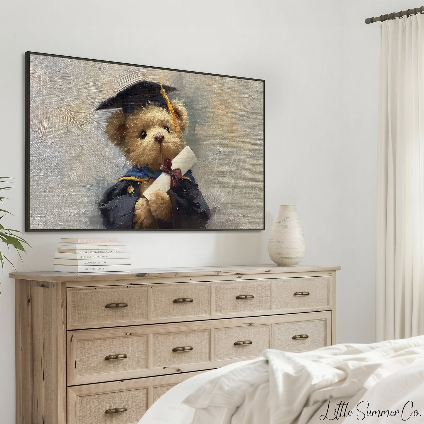 Bear In Blue Graduation Gown Frame TV Art displayed on a TV