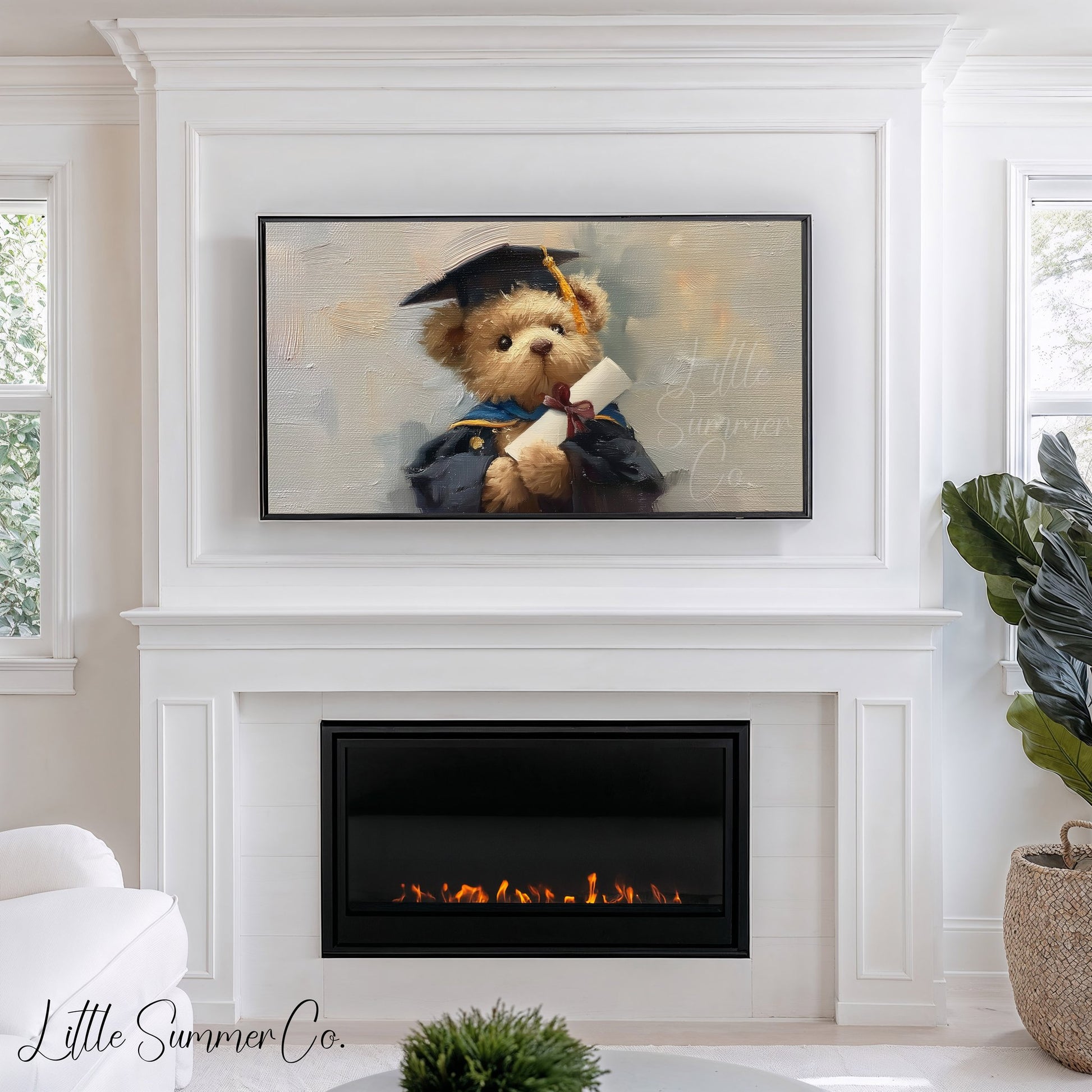 Bear In Blue Graduation Gown Frame TV Art displayed on a TV