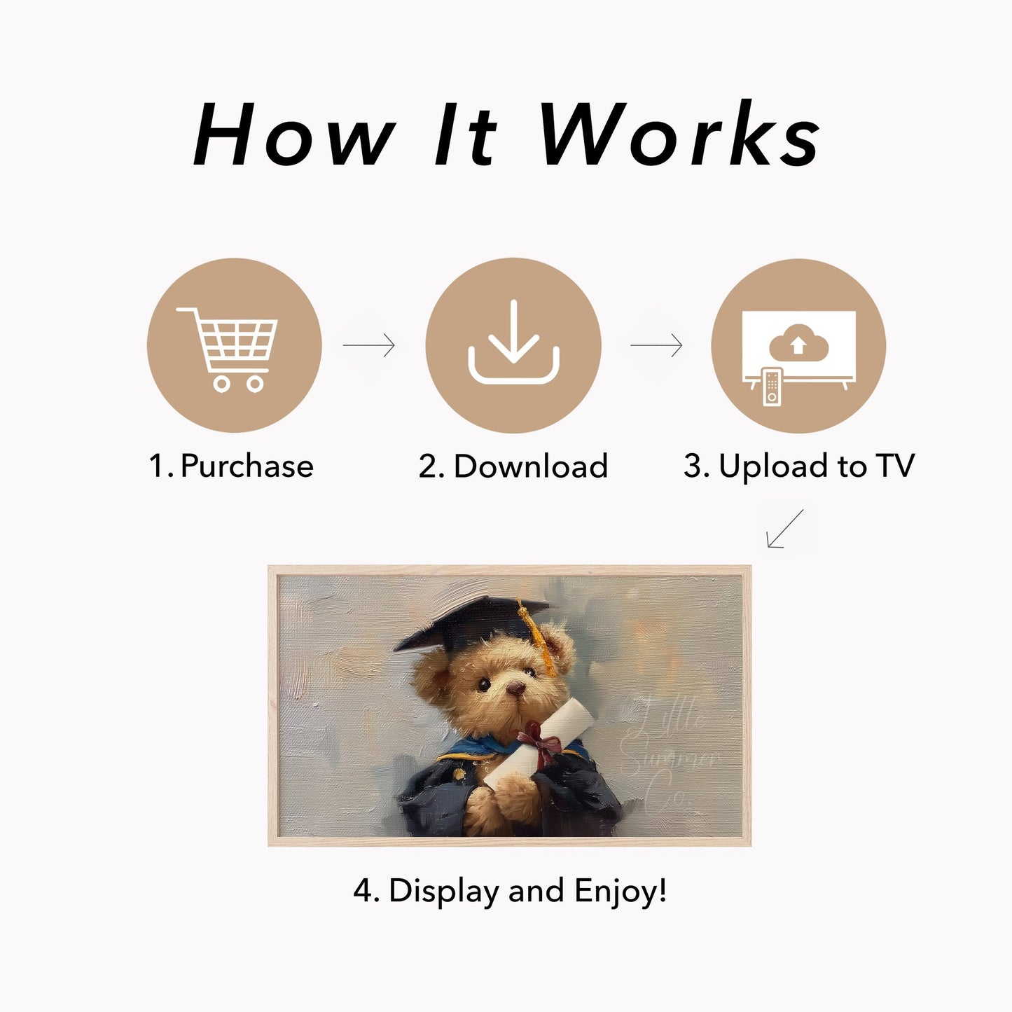 Bear In Blue Graduation Gown Frame TV Art displayed on a TV