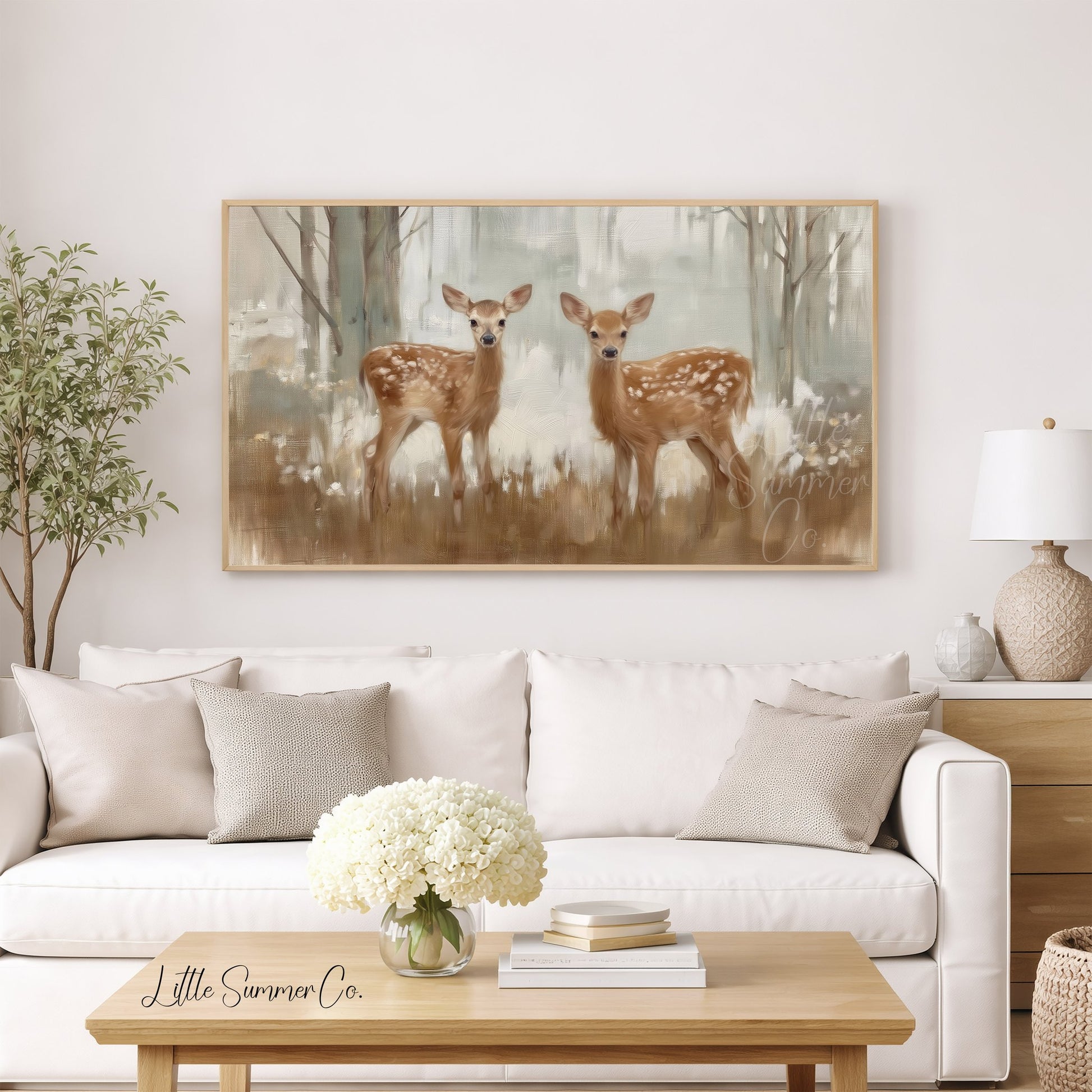 Twin Deer Frame TV Art displayed on a TV