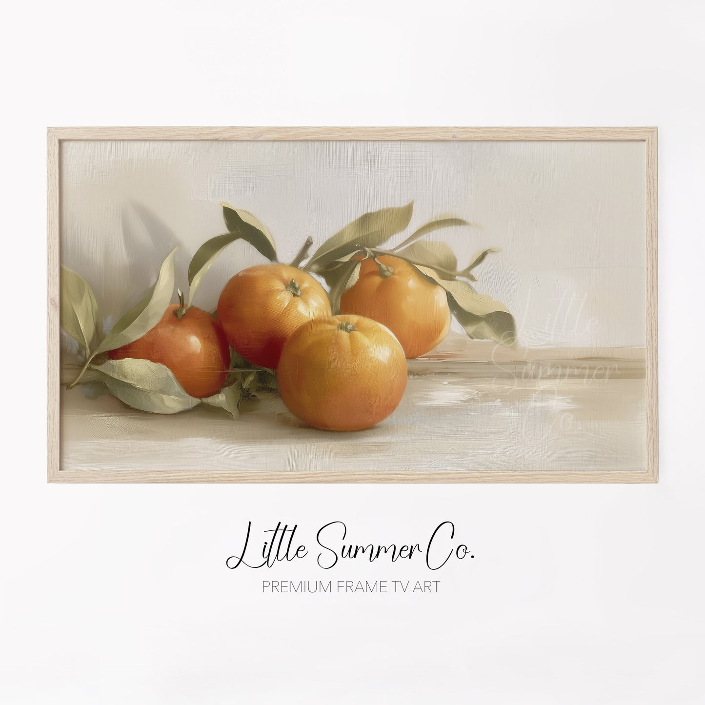 Oranges With Leaves Frame TV Art displayed on a TV