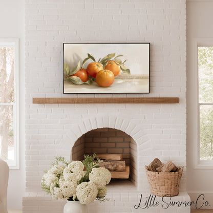Oranges With Leaves Frame TV Art displayed on a TV