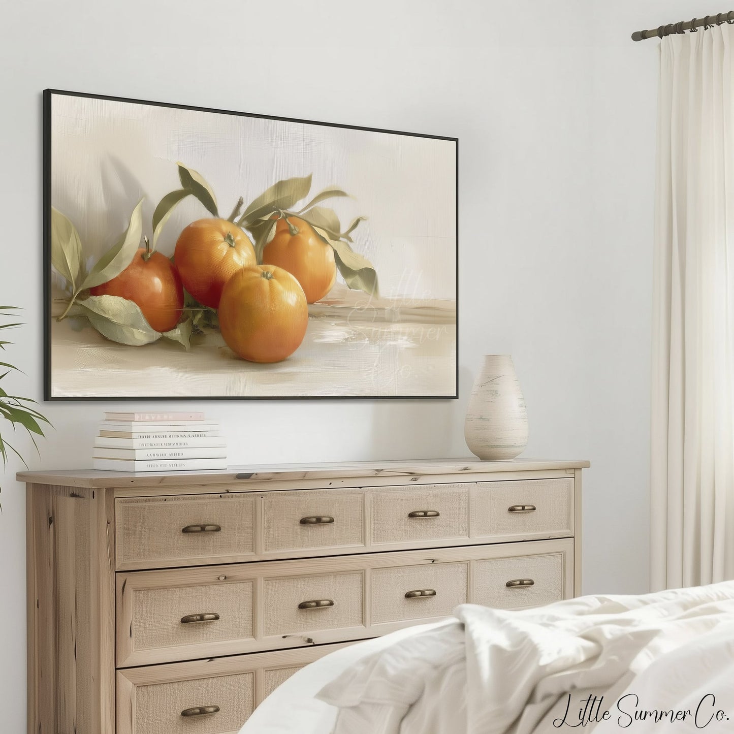 Oranges With Leaves Frame TV Art displayed on a TV