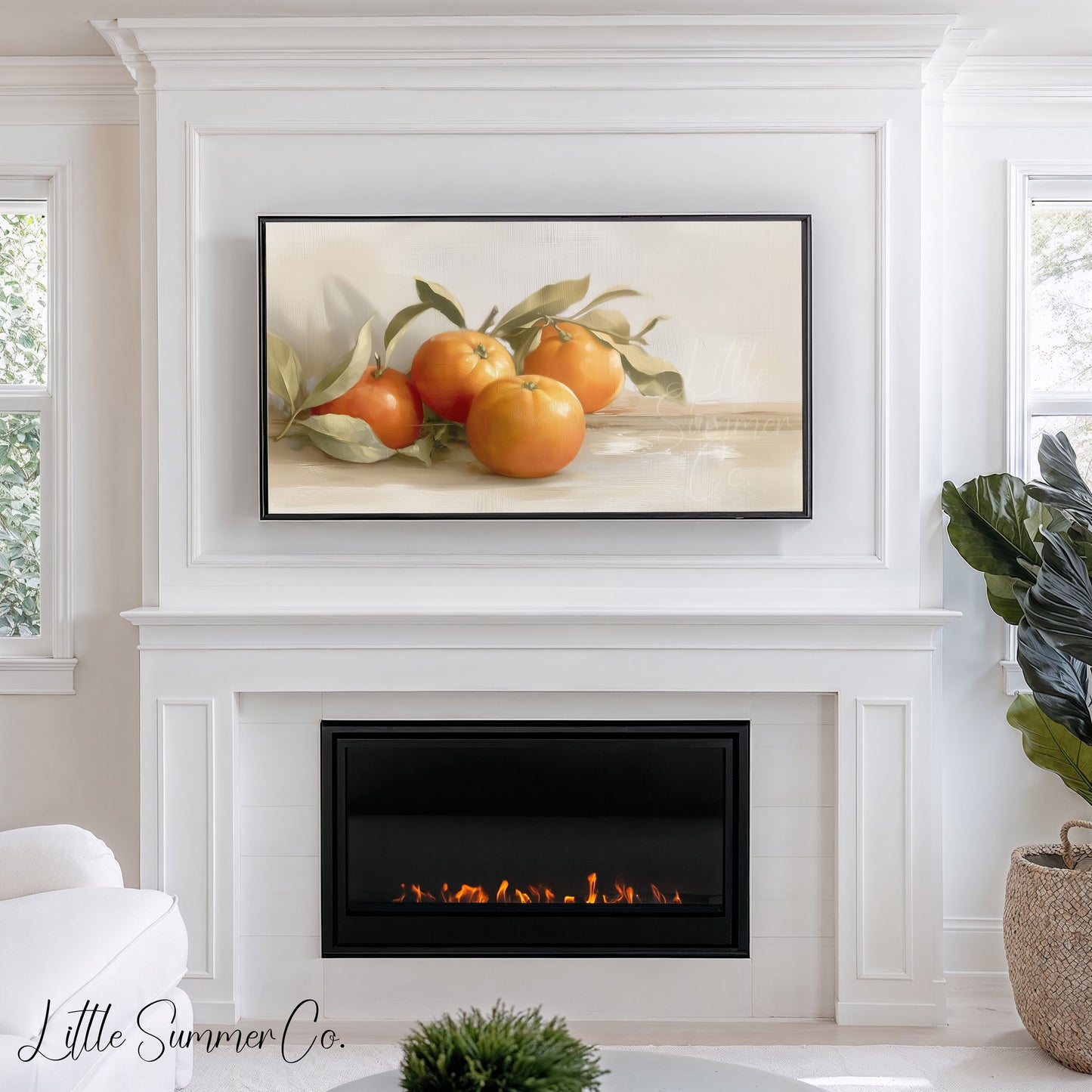 Oranges With Leaves Frame TV Art displayed on a TV