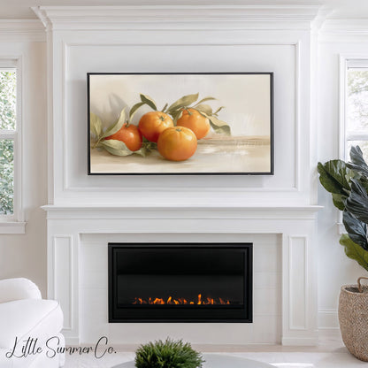 Oranges With Leaves Frame TV Art displayed on a TV