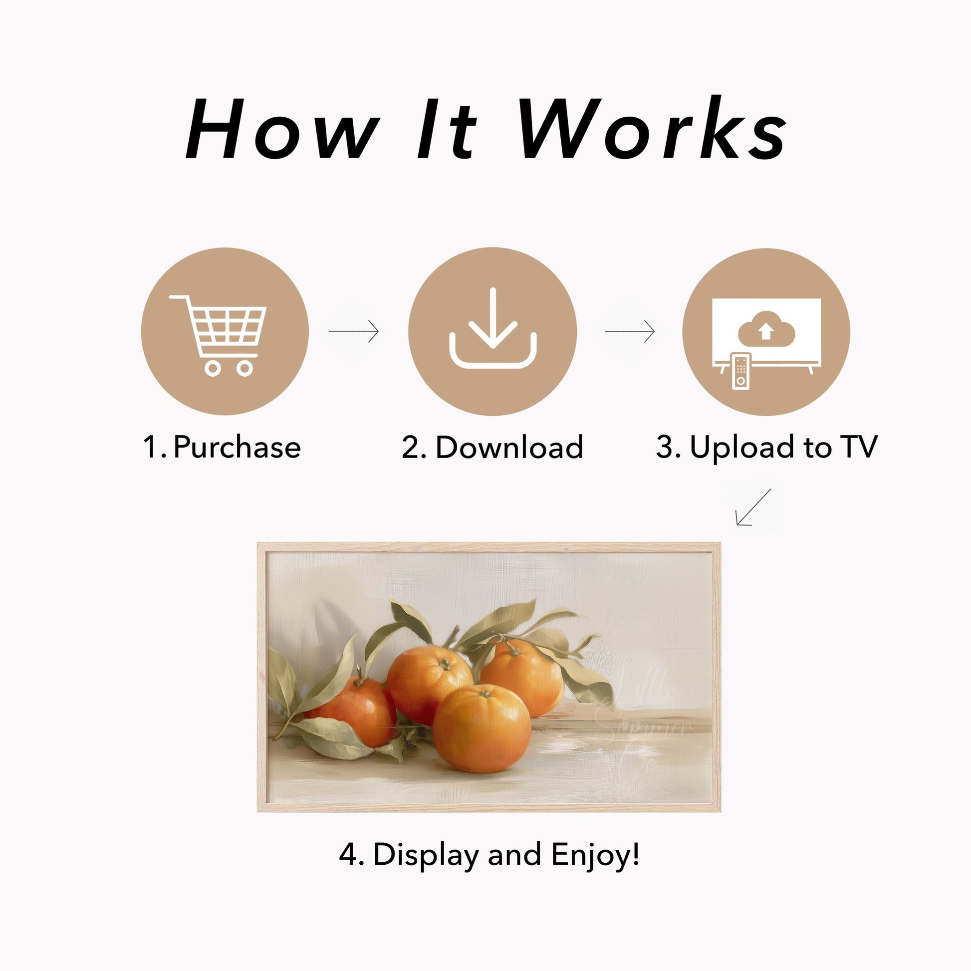 Oranges With Leaves Frame TV Art displayed on a TV