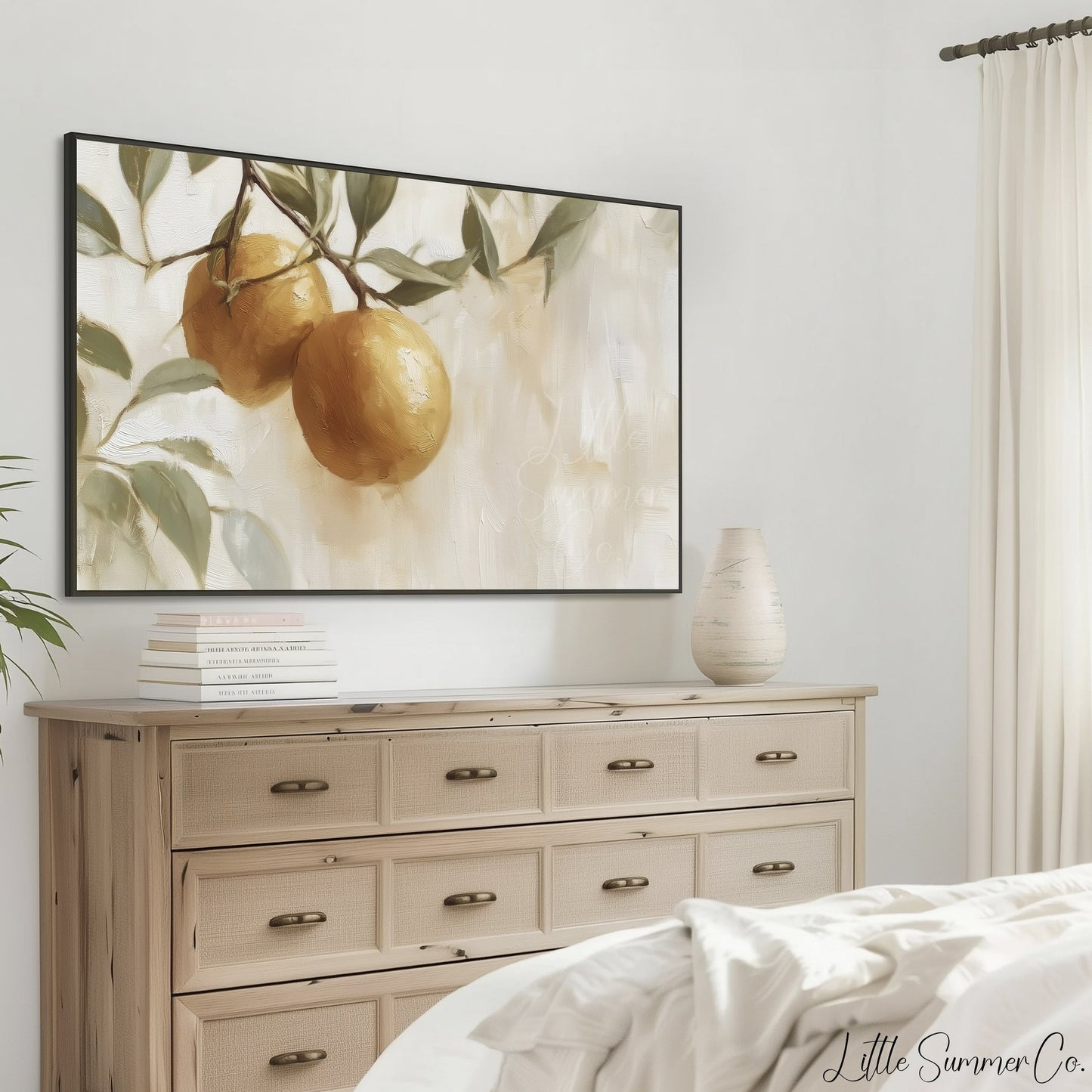 Orange Branch Frame TV Art displayed on a TV