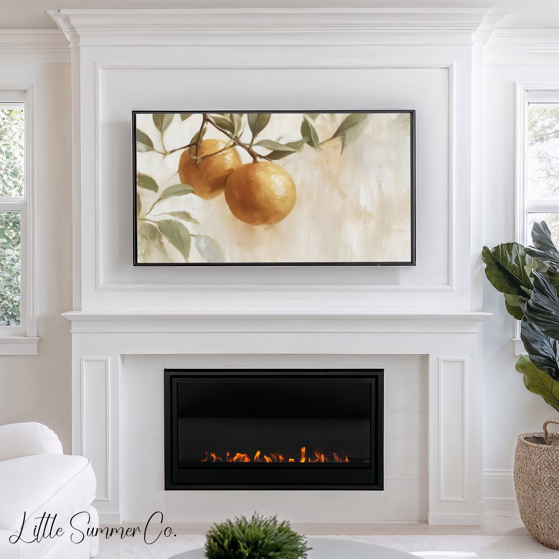 Orange Branch Frame TV Art displayed on a TV