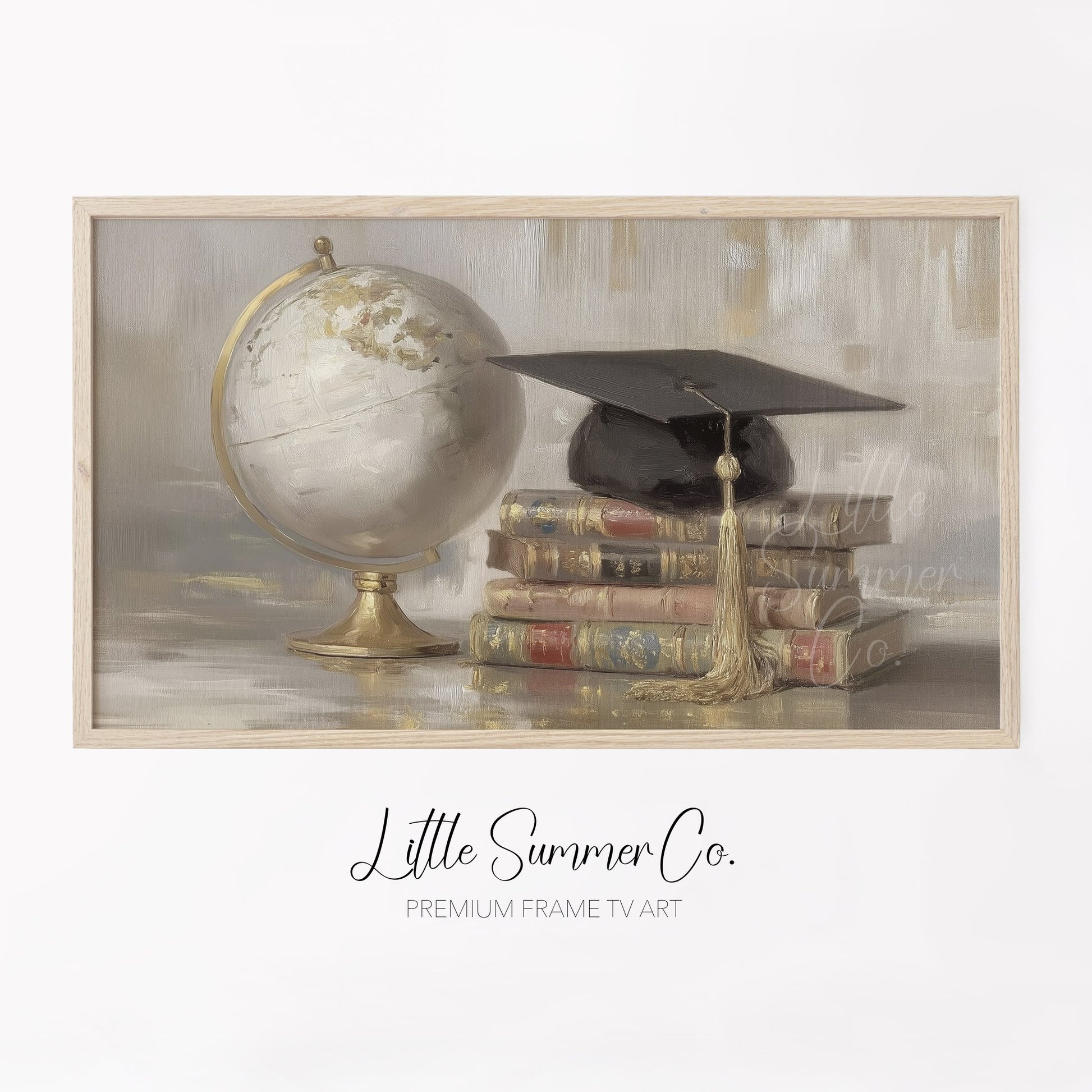 Globe Books Graduation Cap Frame TV Art displayed on a TV