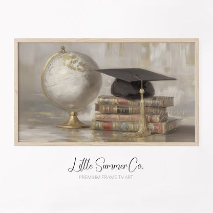 Globe Books Graduation Cap Frame TV Art displayed on a TV