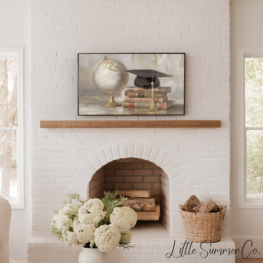Globe Books Graduation Cap Frame TV Art displayed on a TV