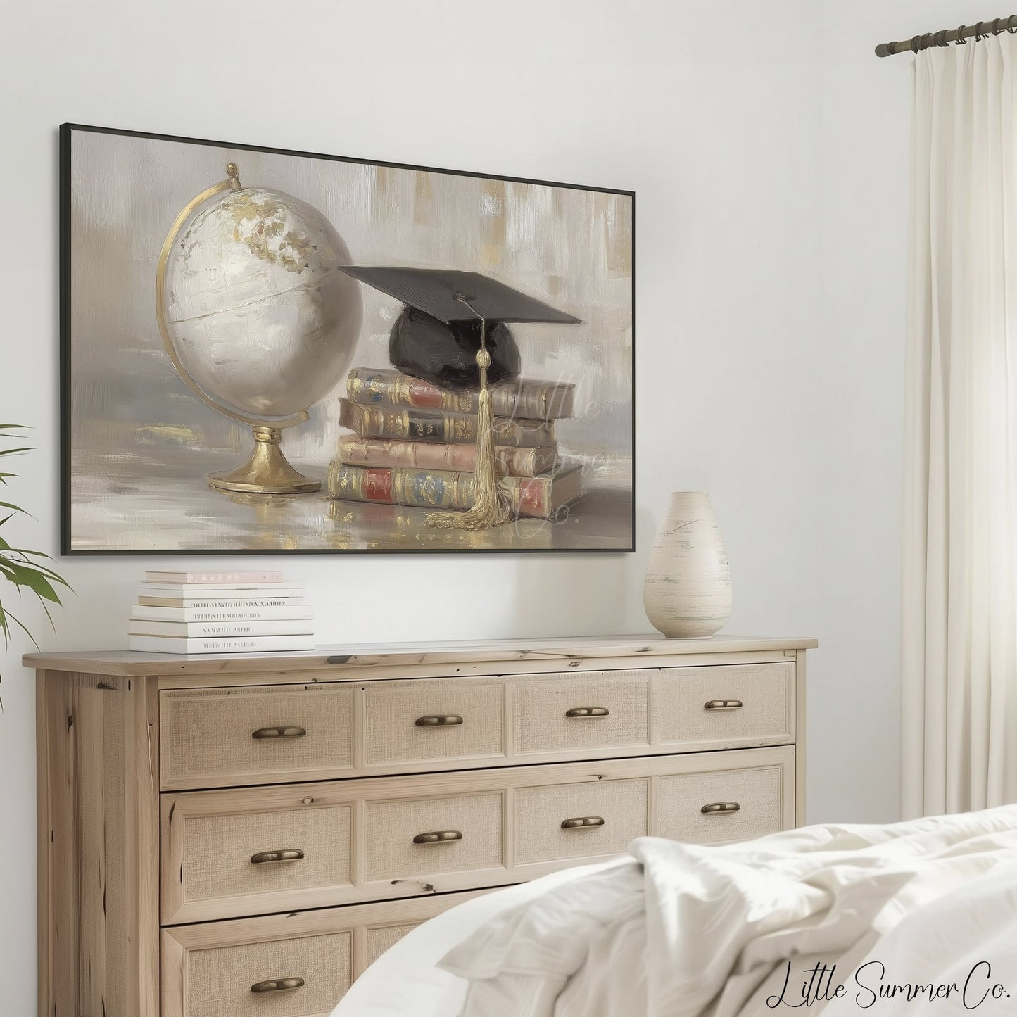 Globe Books Graduation Cap Frame TV Art displayed on a TV