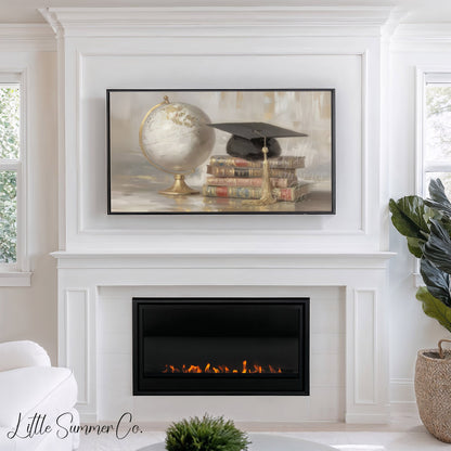 Globe Books Graduation Cap Frame TV Art displayed on a TV