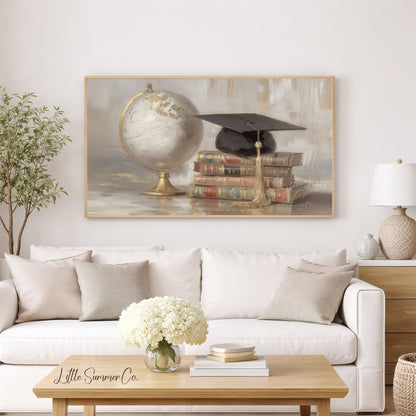 Globe Books Graduation Cap Frame TV Art displayed on a TV