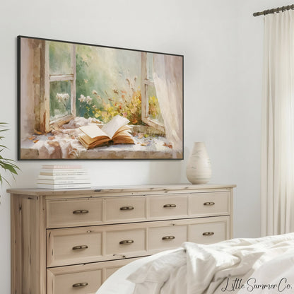 Window Book Frame TV Art displayed on a TV