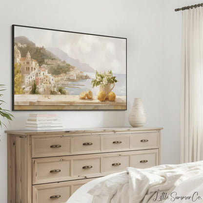 Coastal Lemons View Frame TV Art displayed on a TV
