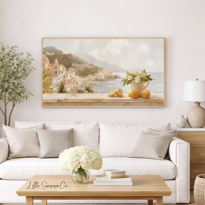 Coastal Lemons View Frame TV Art displayed on a TV