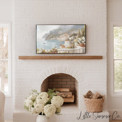Coastal Village Frame TV Art displayed on a TV