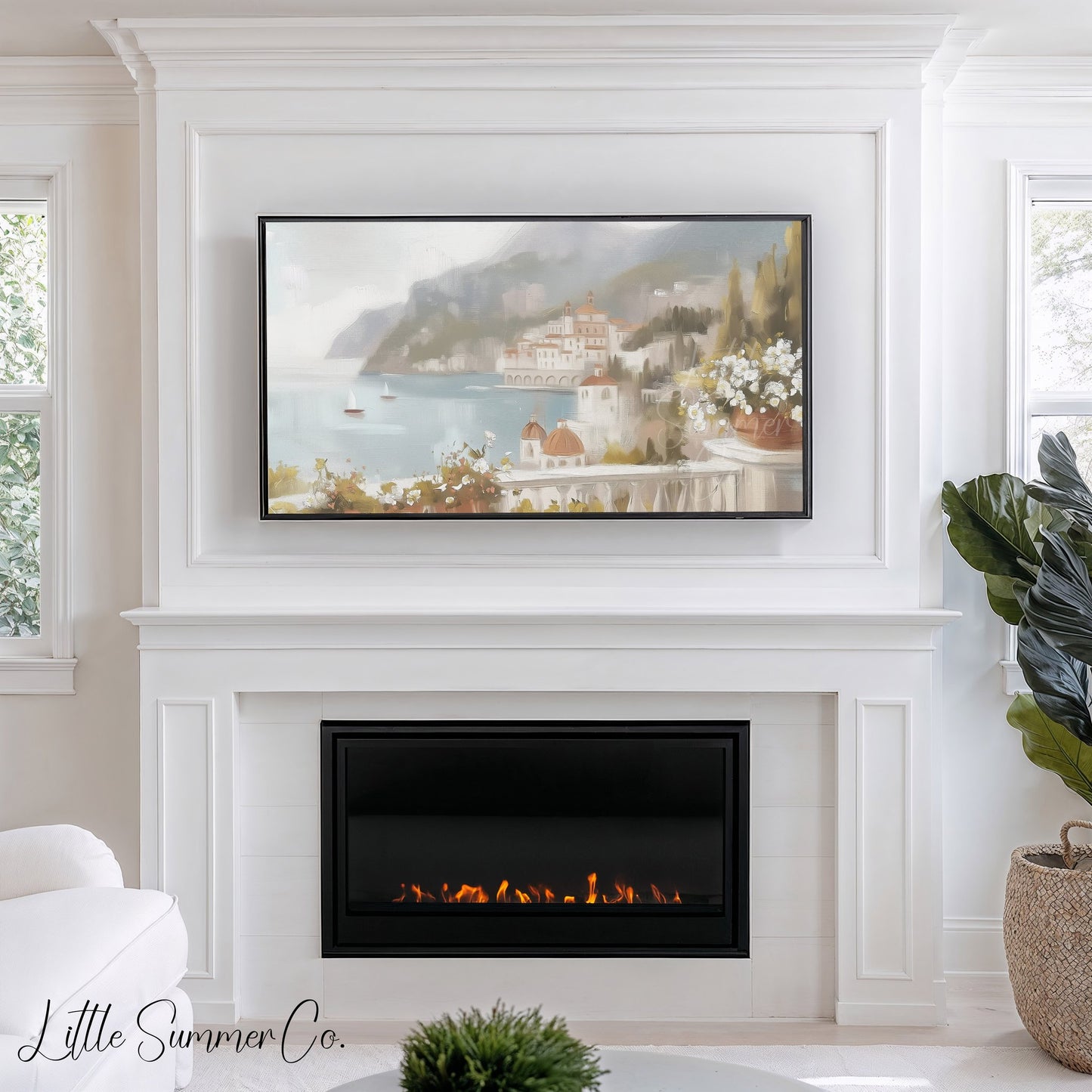 Coastal Village Frame TV Art displayed on a TV