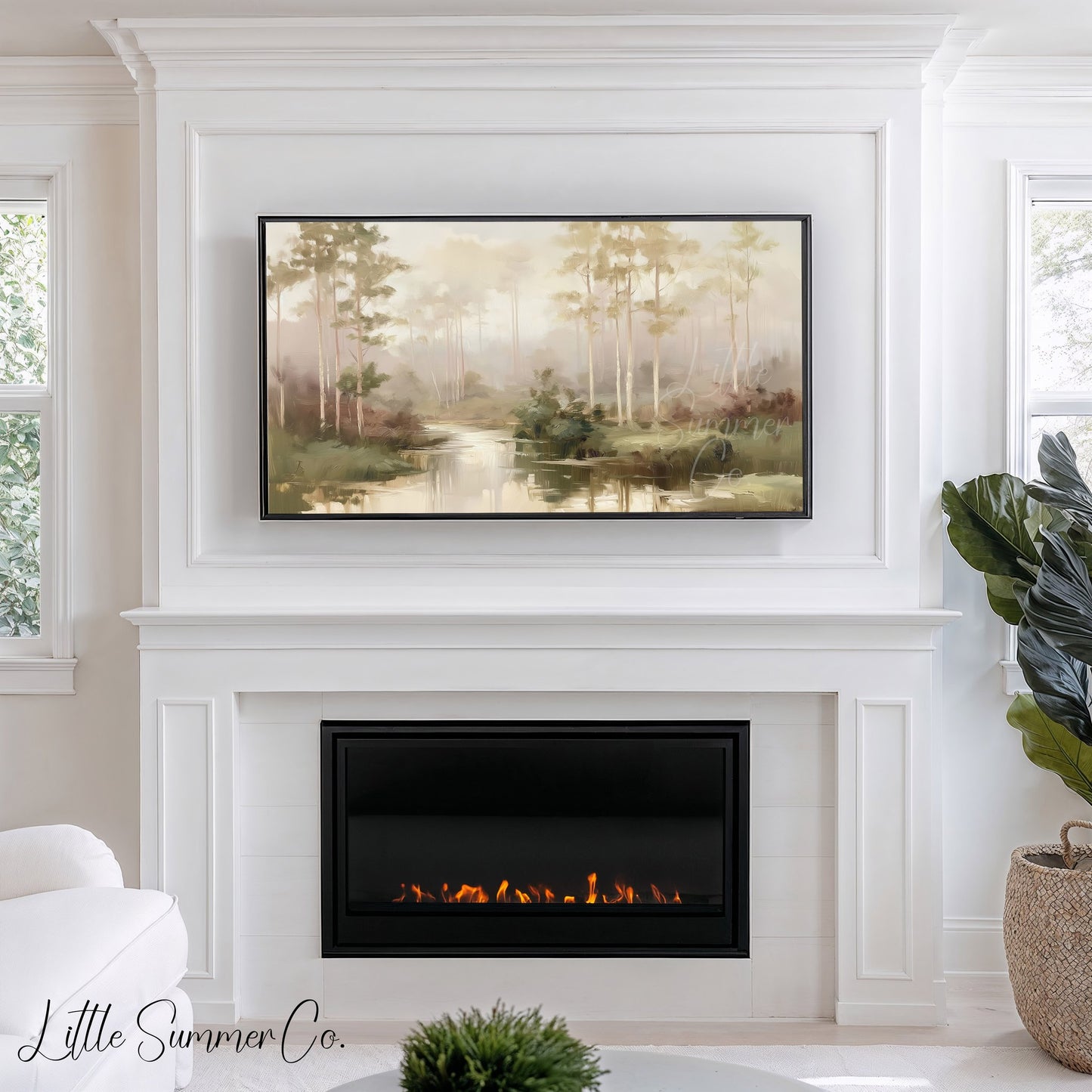 Pine Forest River Frame TV Art displayed on a TV
