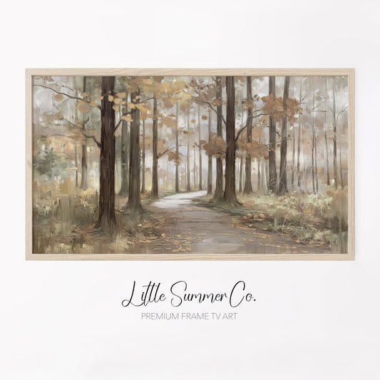 Autumn Forest Path Frame TV Art displayed on a TV