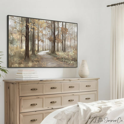 Autumn Forest Path Frame TV Art displayed on a TV