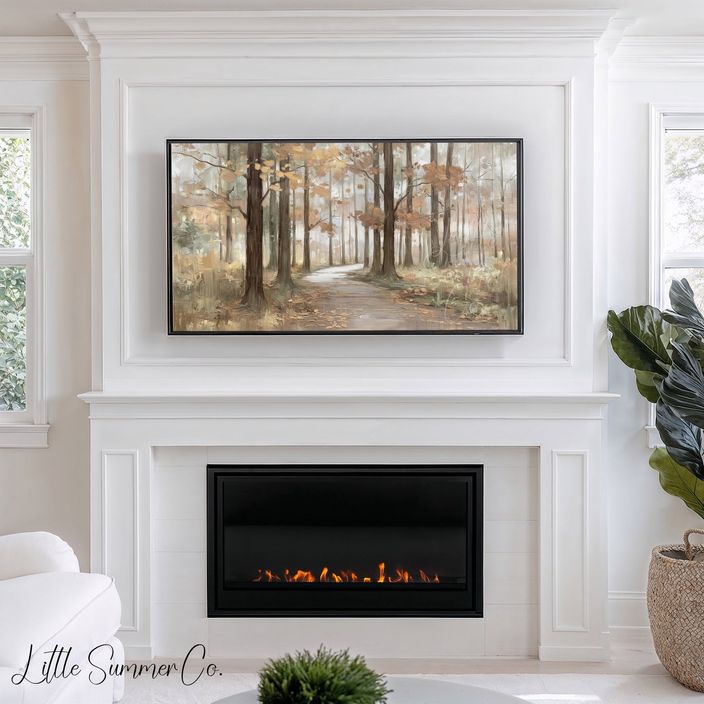 Autumn Forest Path Frame TV Art displayed on a TV