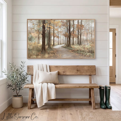 Autumn Forest Path Frame TV Art displayed on a TV