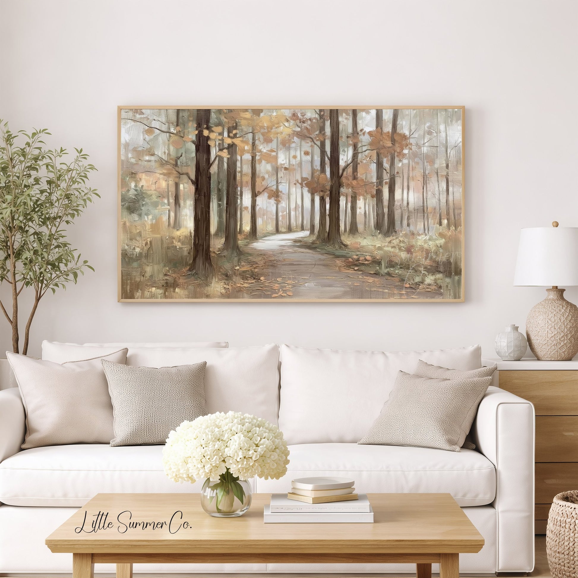 Autumn Forest Path Frame TV Art displayed on a TV
