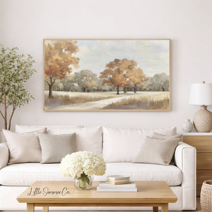 Autumn Park Path Frame TV Art displayed on a TV