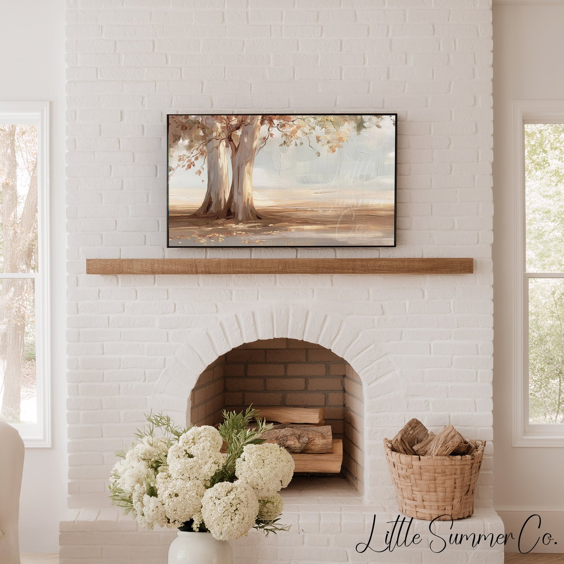 Lakeside Trees Frame TV Art displayed on a TV