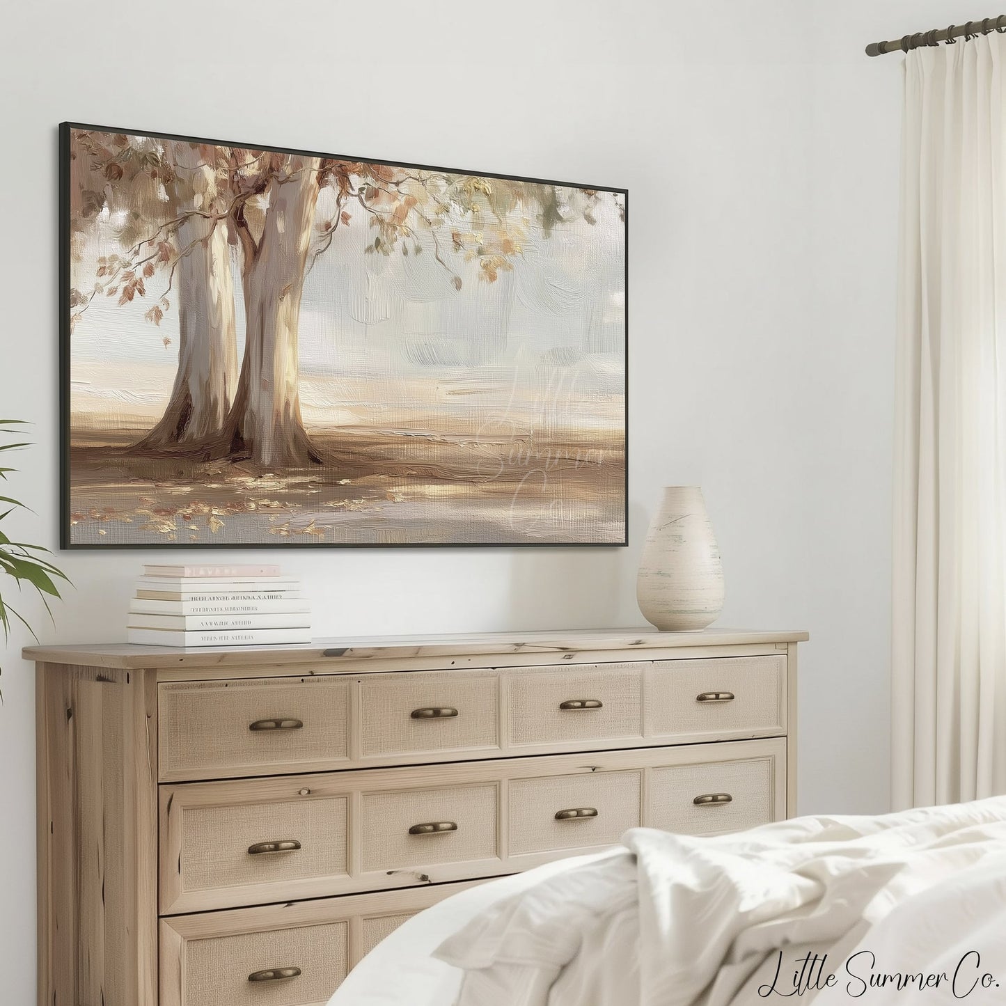 Lakeside Trees Frame TV Art displayed on a TV