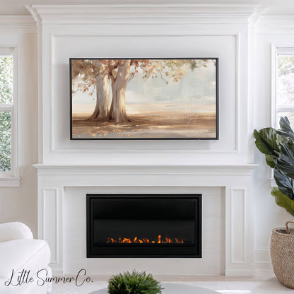 Lakeside Trees Frame TV Art displayed on a TV
