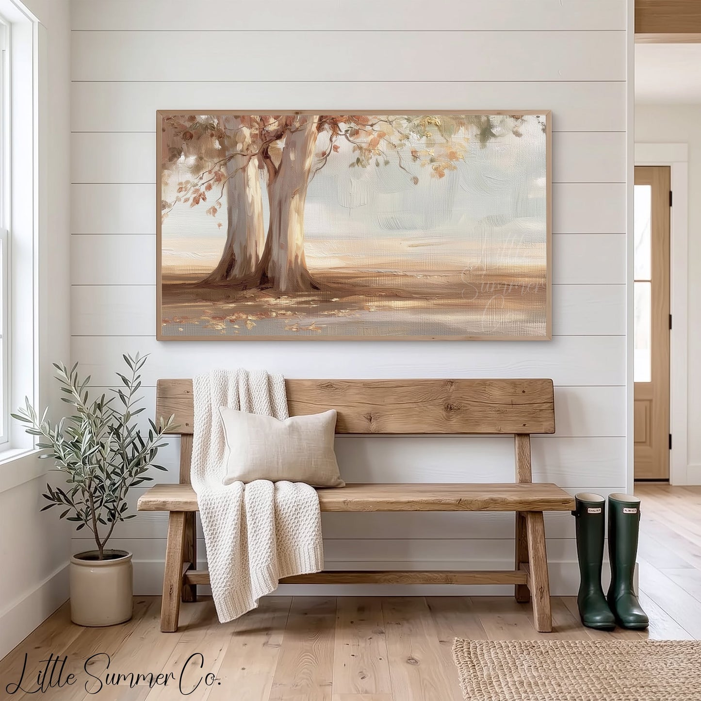 Lakeside Trees Frame TV Art displayed on a TV