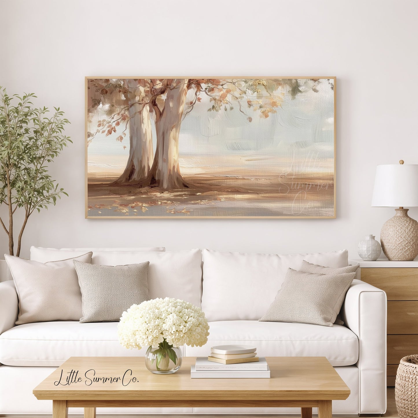 Lakeside Trees Frame TV Art displayed on a TV