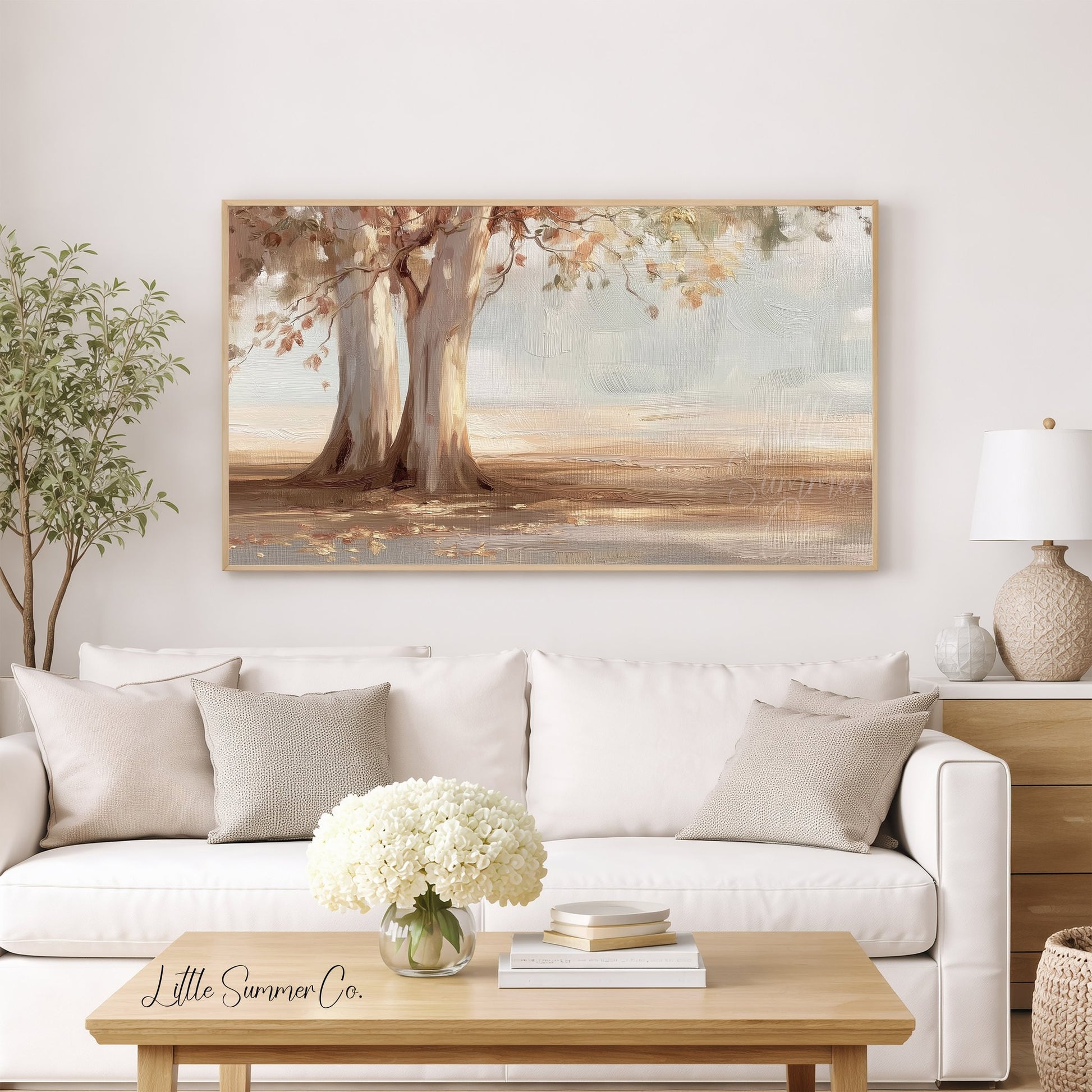 Lakeside Trees Frame TV Art displayed on a TV