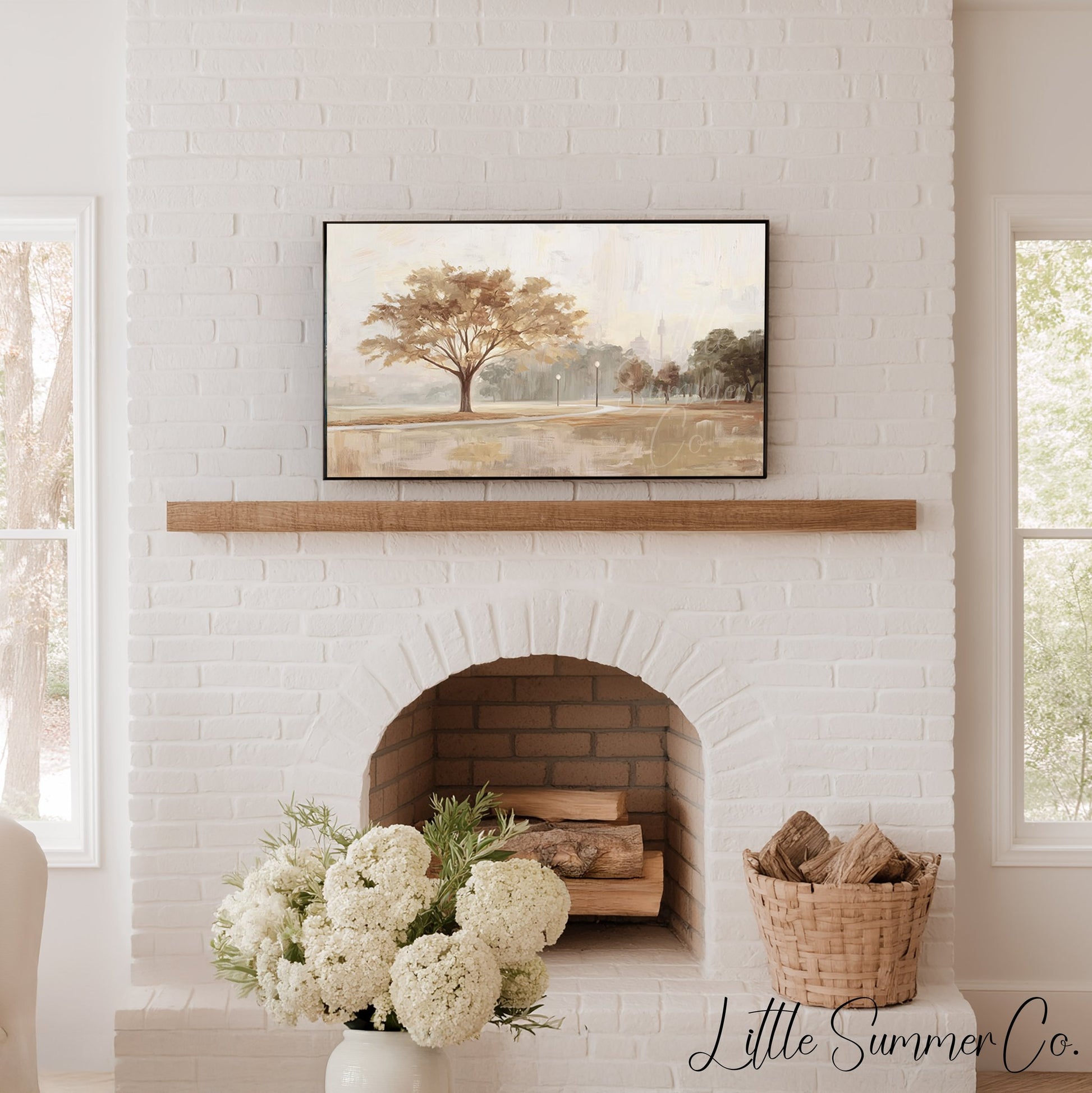 Misty Park Tree Frame TV Art displayed on a TV