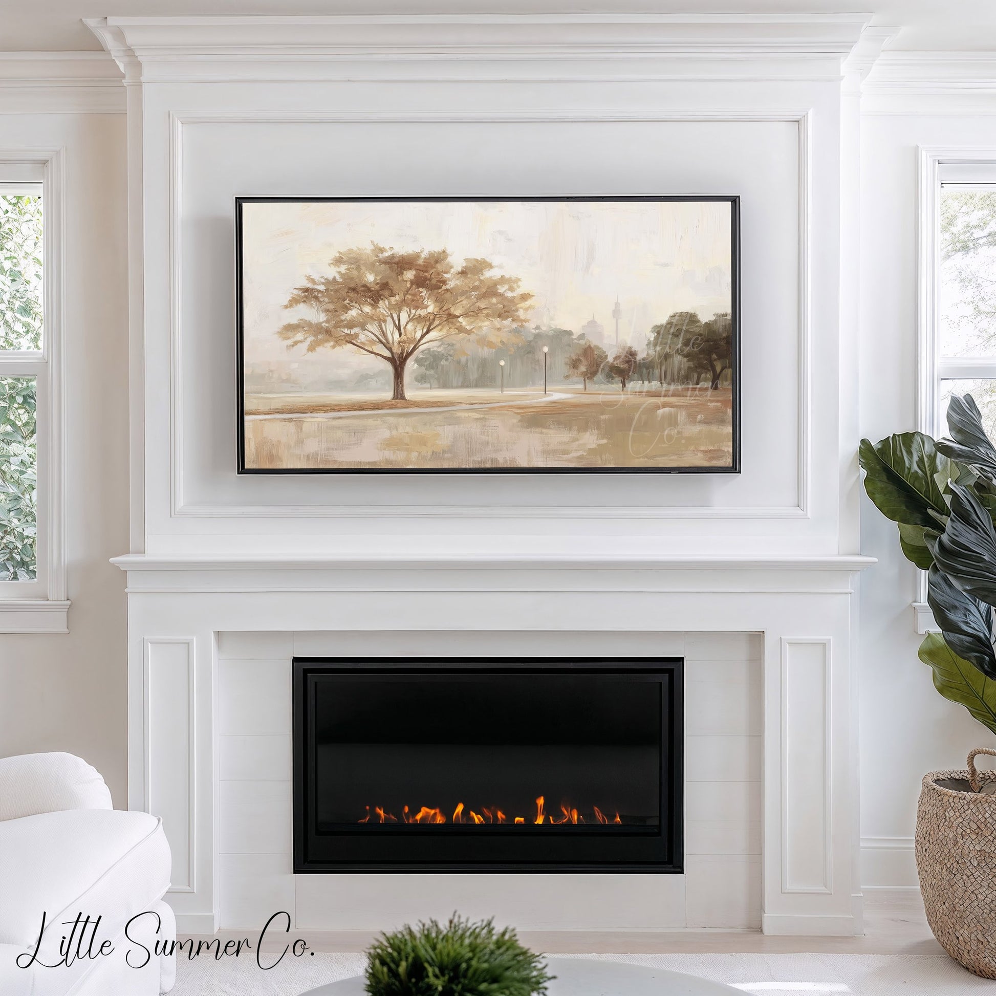 Misty Park Tree Frame TV Art displayed on a TV
