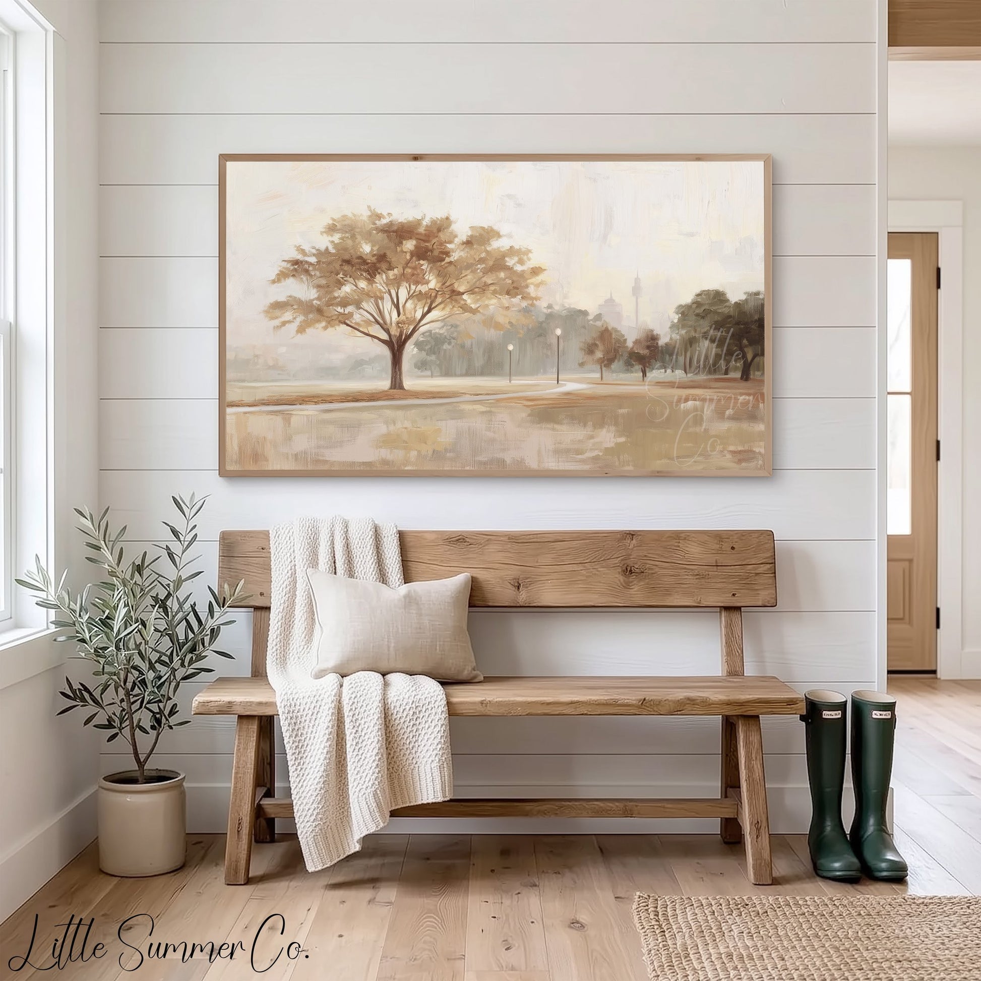 Misty Park Tree Frame TV Art displayed on a TV