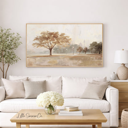 Misty Park Tree Frame TV Art displayed on a TV