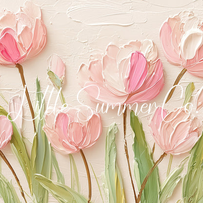 Pink Tulips on Cream Frame TV Art displayed on a TV
