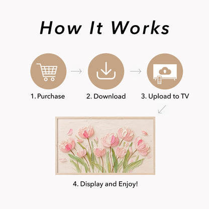 Pink Tulips on Cream Frame TV Art displayed on a TV