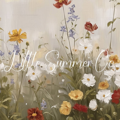 Soft Wildflower Meadow In Cream Frame TV Art displayed on a TV