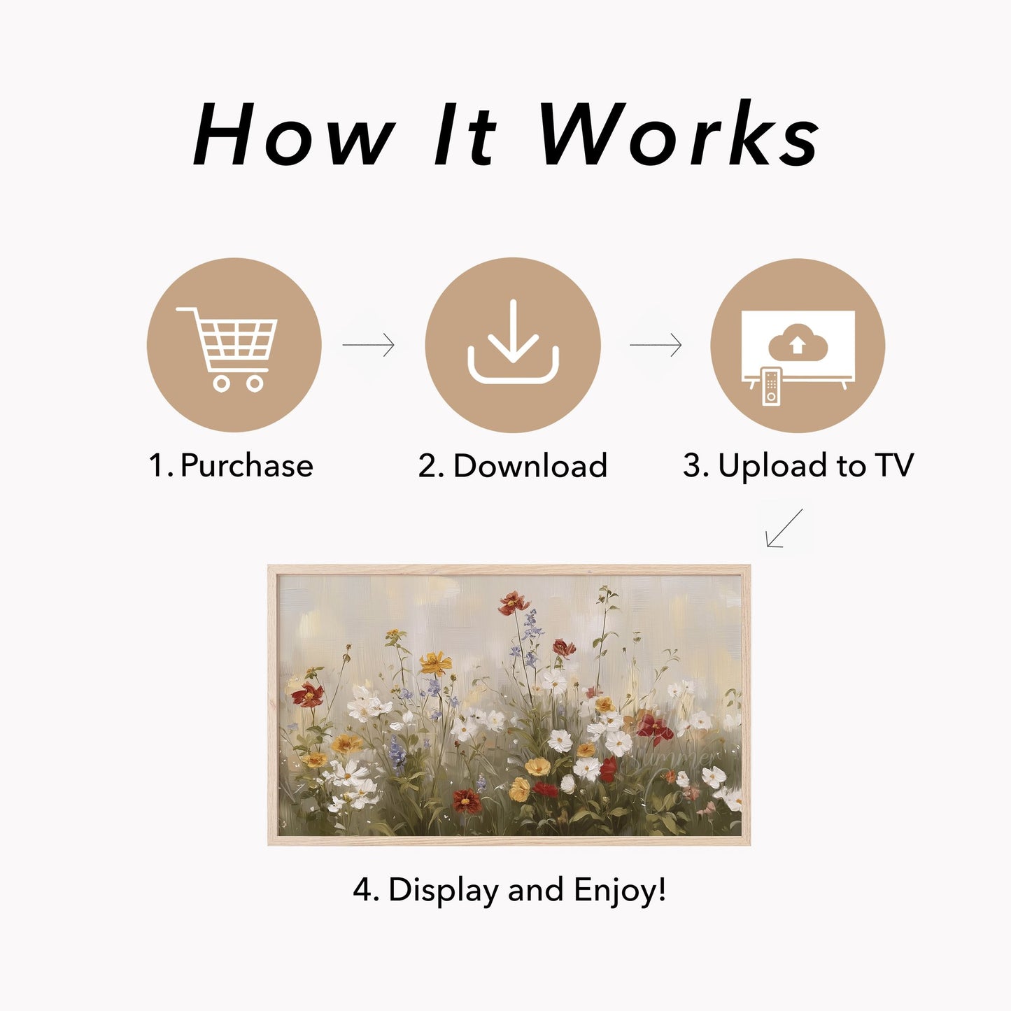 Soft Wildflower Meadow In Cream Frame TV Art displayed on a TV