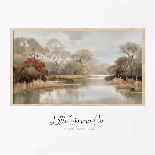 Autumn Riverbank Frame TV Art displayed on a TV