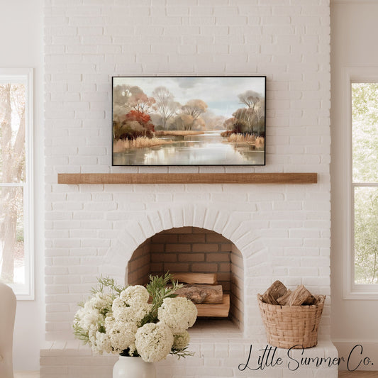 Autumn Riverbank Frame TV Art displayed on a TV